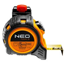 Рулетка, стальная лента, 5 м x 25 мм, с фиксатором selflock, защелка NEO TOOLS