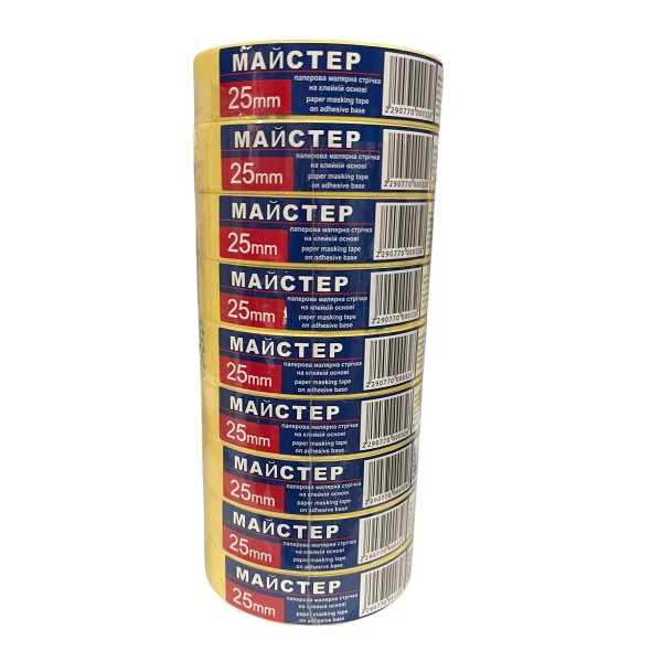 Малярна стрічка "Майстер" 25мм жов.(9сп,54 шт/ящ)