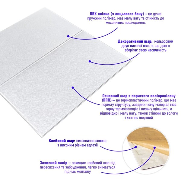 Панель стеновая 3D 700х700х5мм Lichi square white (D) SW-00001802