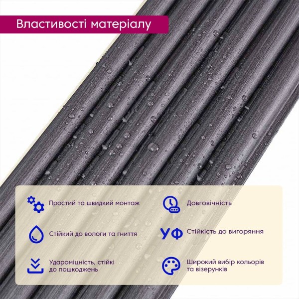 Рейка декоративная WPC круглая стеновая графит 3000х152х15мм SW-00001873