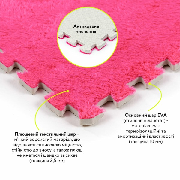 Пол-пазл плюшевый РОЗОВЫЙ 60*60*1cm (D) SW-00002093