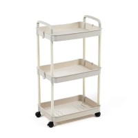 Етажерка мобільна триярусна універсальна пластикова 41х25х72см Слонова кістка SW-00002435
