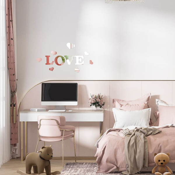 Зеркальный декор акриловый самоклеющийся Love серебро,11шт (D) SW-00002495