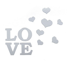 Зеркальный декор акриловый самоклеющийся Love серебро,11шт (D) SW-00002495