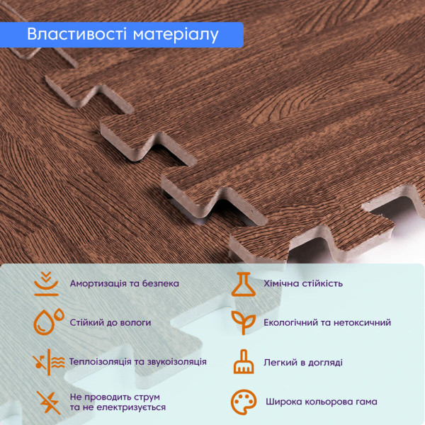Підлога пазл - модульне підлогове покриття 600x600x10мм Коричневе дерево (МР6) SW-00000204