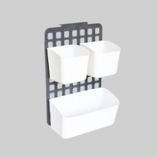 Органайзер навесной на 3 корзины Omak Plastik Deco Bella 1 большой/2 малых 110x250x360 мм белый/серый