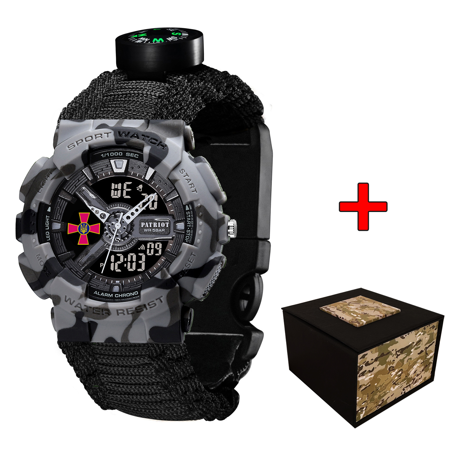 Patriot 005CMGYSU ЗСУ Сірий камуфляж Паракордовий ремінець Black + Коробка