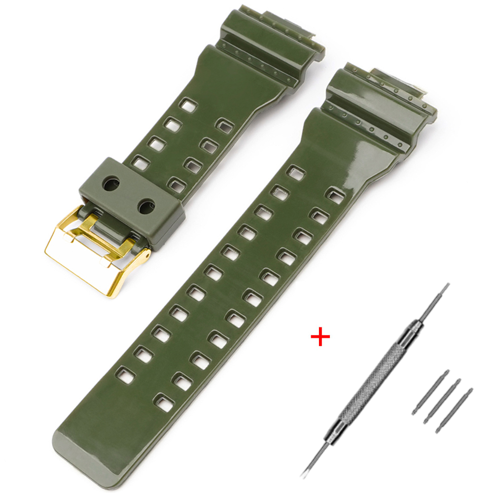 Ремінець для Casio G-Shock GA-100/110/120 Army Green-Glossy BK