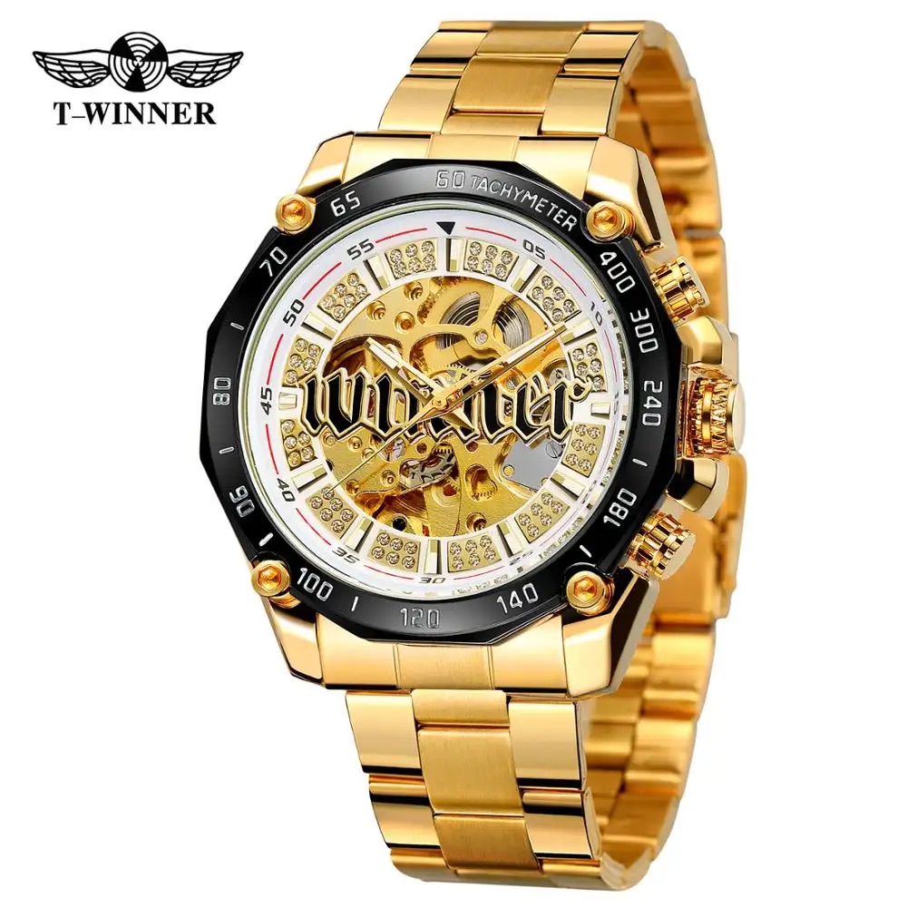 Годинник наручний Forsining 8186 Gold-White Steel