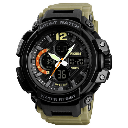 Годинник наручний Skmei 1343 Black-Khaki Wristband