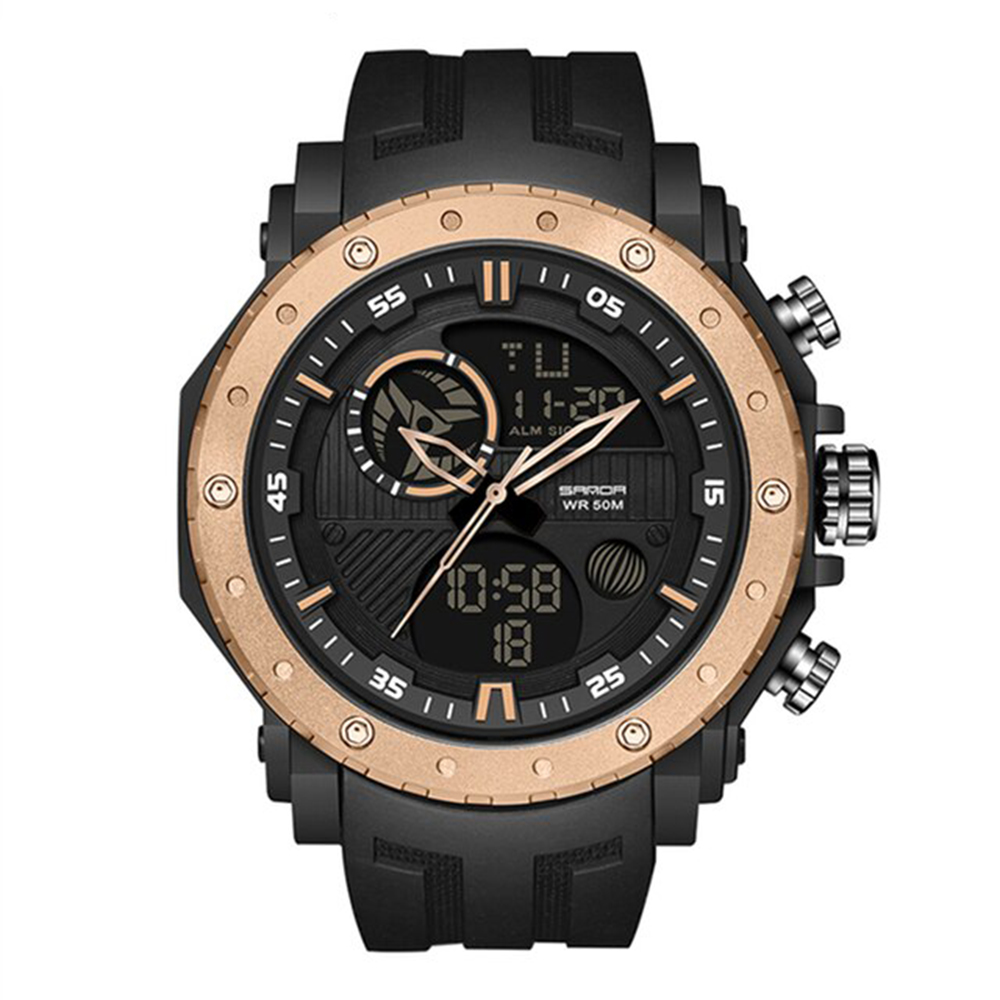 Годинник наручний Sanda 6012 Black-Rose Gold