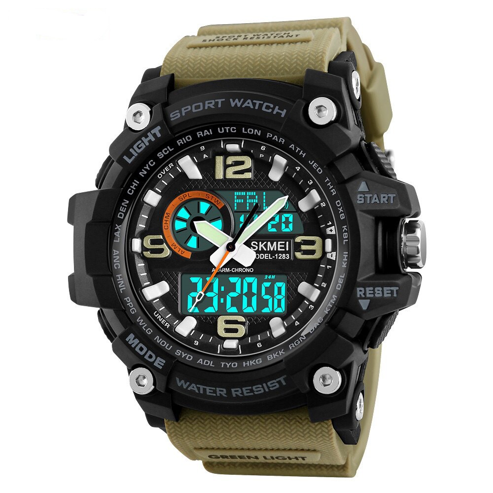 Годинник наручний Skmei 1283 Black-Khaki Wristband.