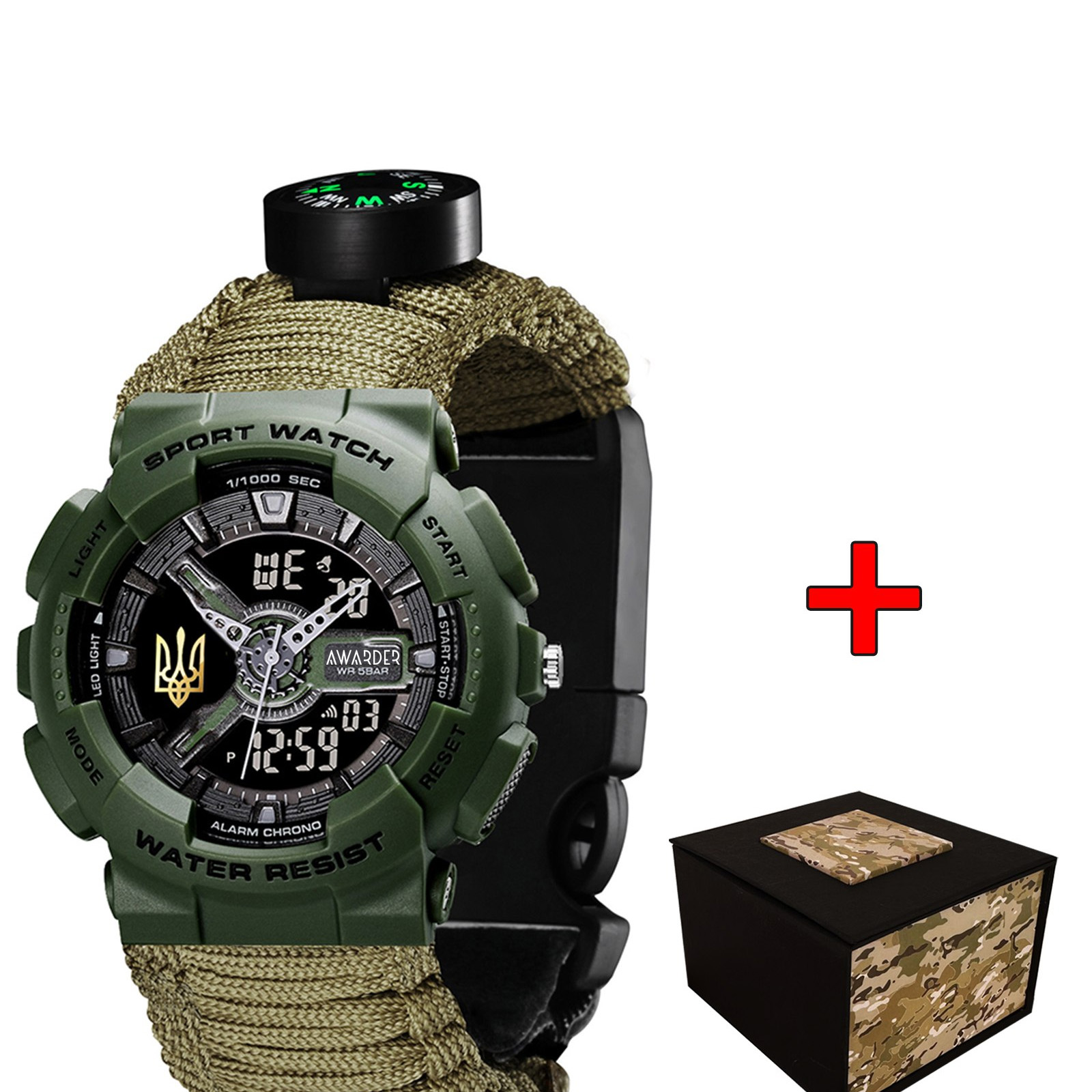 Awarder 005P Тризуб золото Army Green Паракордовий ремінець Camo Green + Коробка.