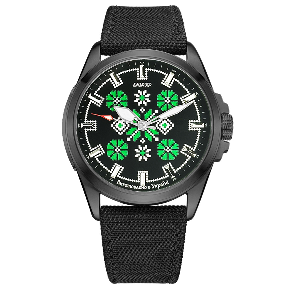 Awarder Embroidery Black-Green Black Battery 10ATM