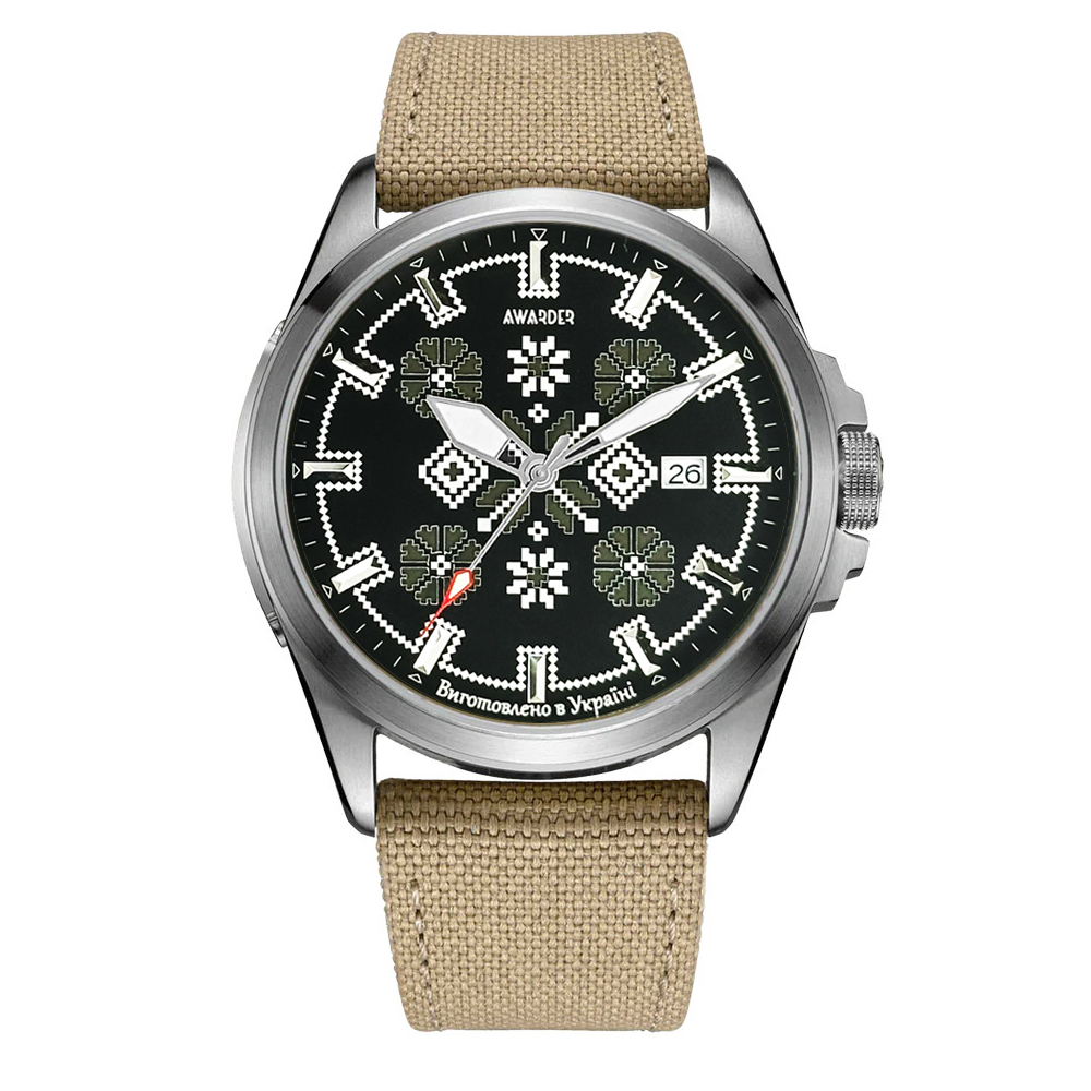 Годинник наручний Awarder Embroidery Silver-Army Green Khaki Battery 10ATM