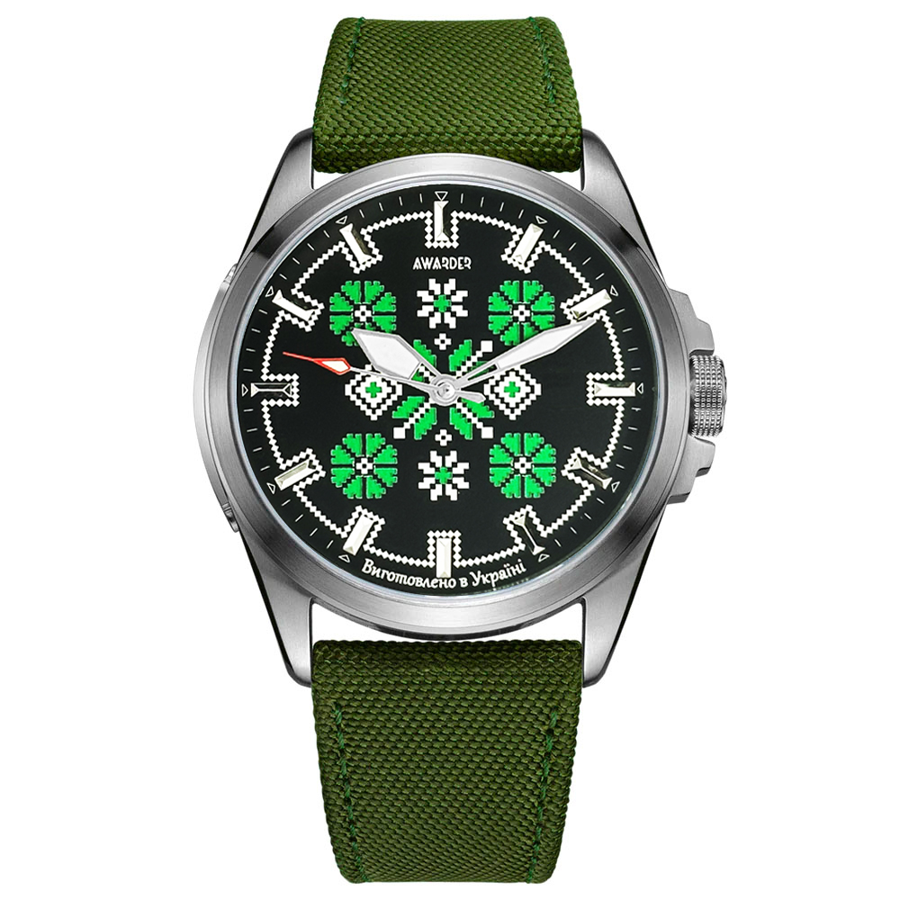 Awarder Embroidery Silver-Green Green Battery 10ATM