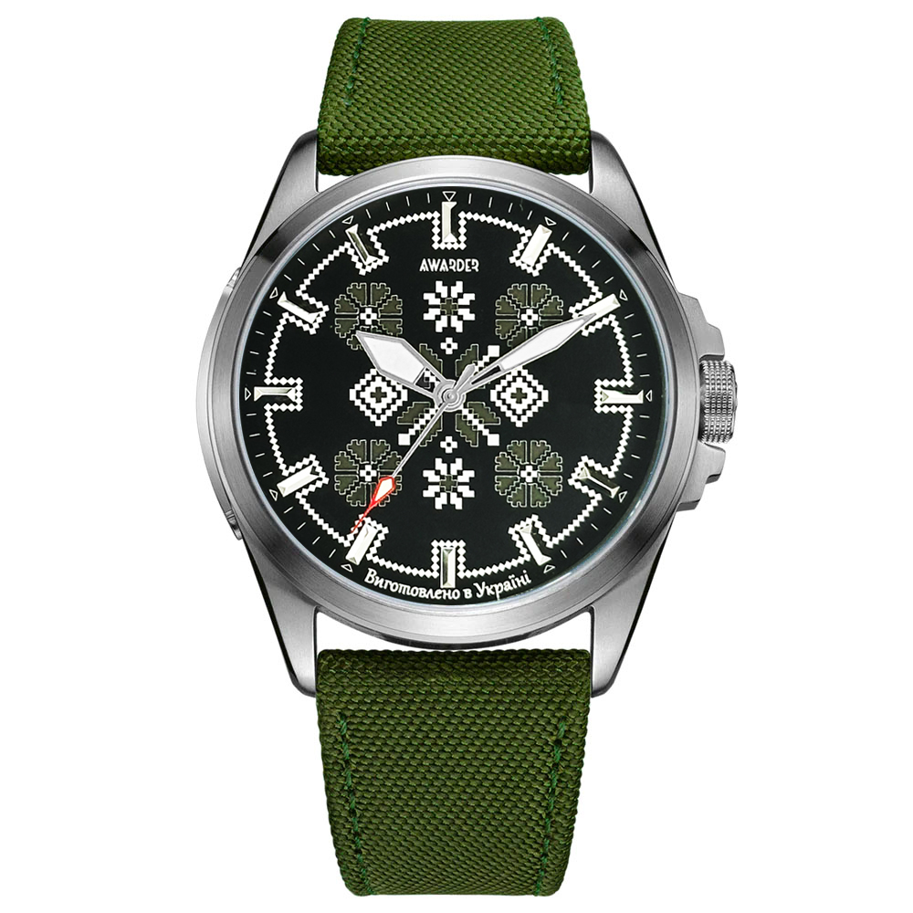 Awarder Embroidery Silver-Army Green Green  Battery 10ATM