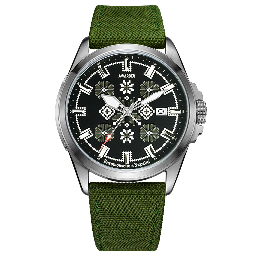 Годинник наручний Awarder Embroidery Silver-Army Green Green Automatic 10ATM