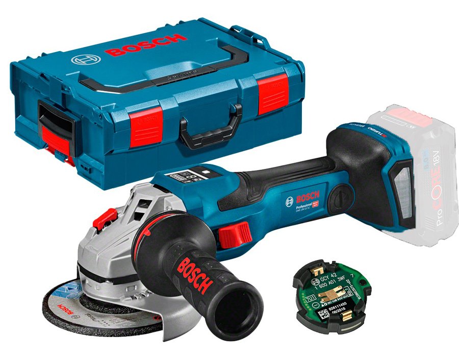Акумуляторна кутова шліфмашина Bosch Professional GWS 18V-15 SC з регулюванням в L-Boxx 136 з Bluetooth модулем GCY 42