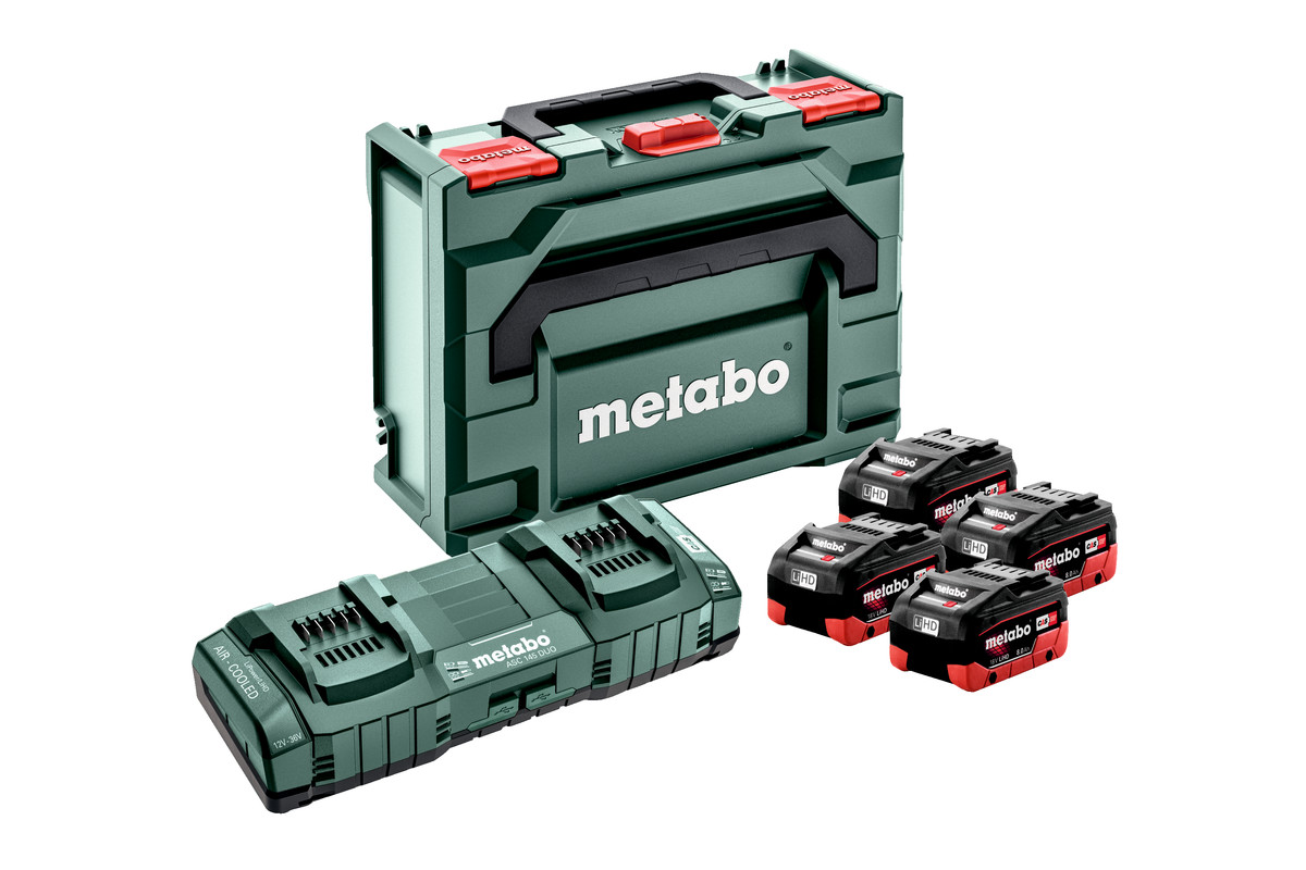 Базовый комплект Metabo 4 акб LiHD на 8.0 Ah с з/у ASC 145 Duo в кейсе MetaBox 145