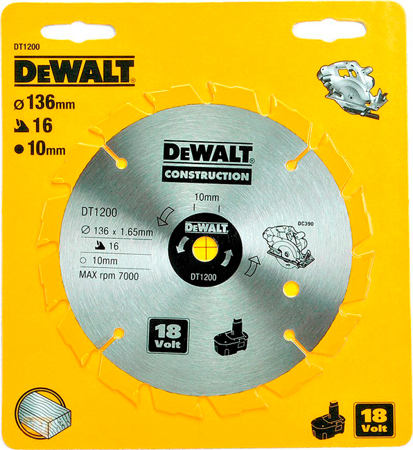 Пильний диск HM DeWALT DT1200, 136х10 мм