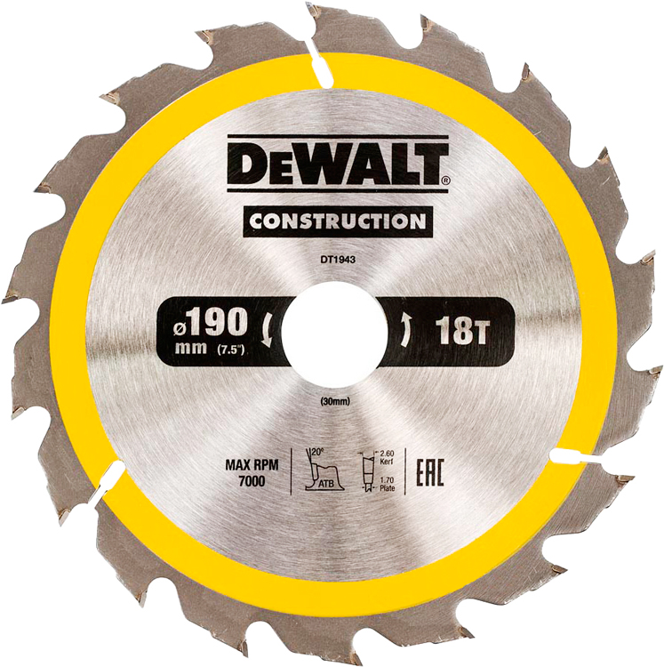 Пильний диск DeWALT DT1943, 190х30 мм