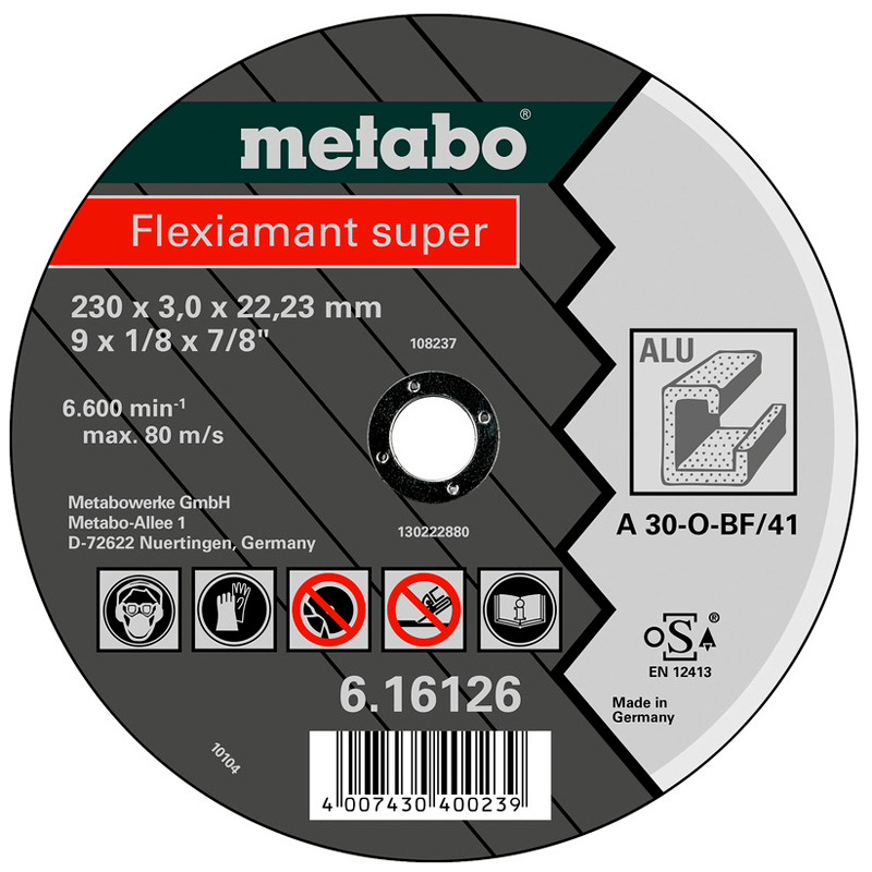 Отрезной круг Metabo Flexiamant Super TF 41, алюминий, 180x3x22,23 мм, прямой
