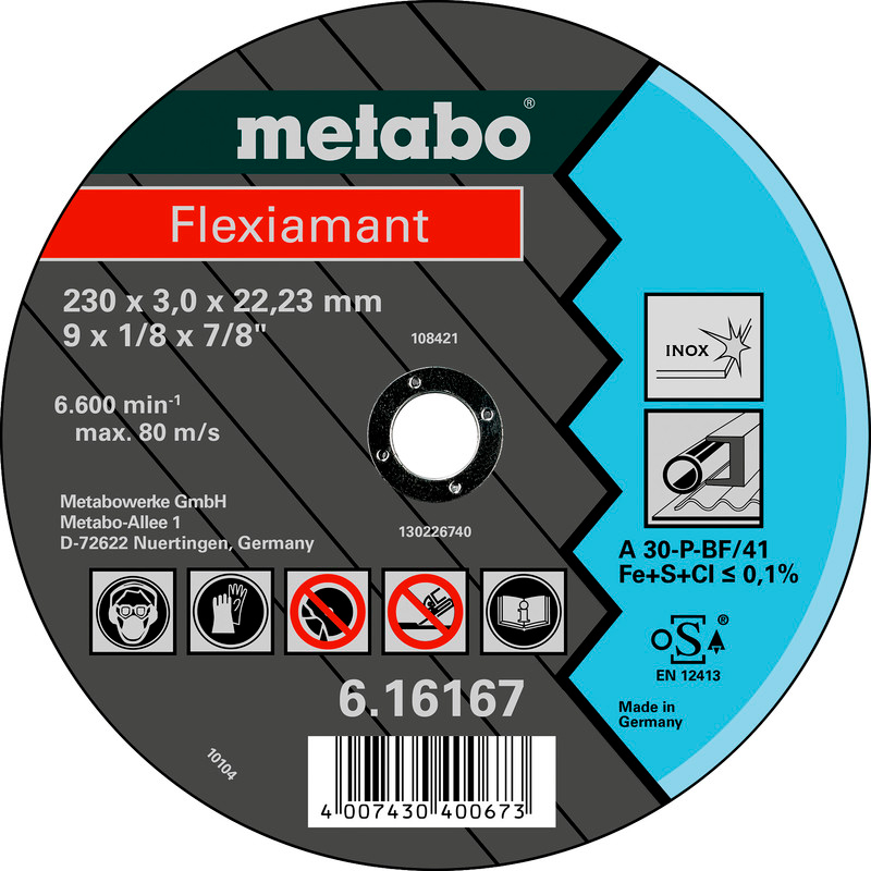 Отрезной круг Metabo Flexiamant Inox TF 41, 230x3x22,23 мм, прямой