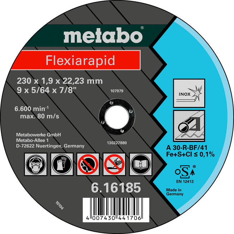 Отрезной круг Metabo Flexiarapid Inox TF 41, 230x1,9x22,23 мм, прямой