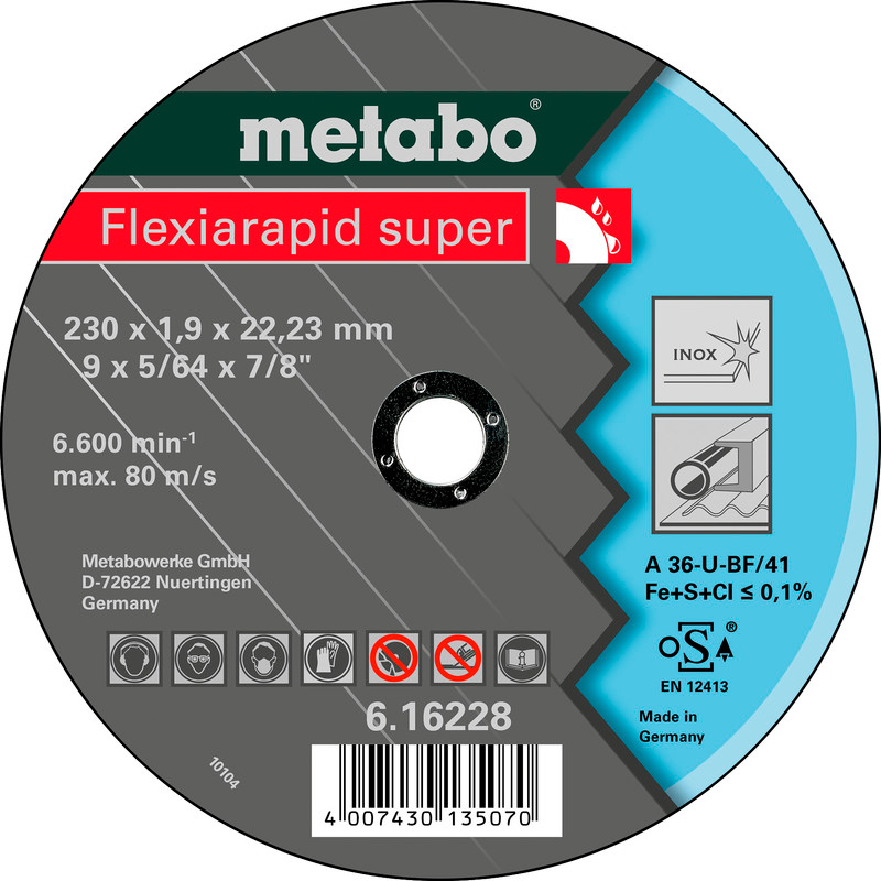 Отрезной круг Metabo Flexiarapid Super Inox TF 41, 115x1x22,23 мм, прямой