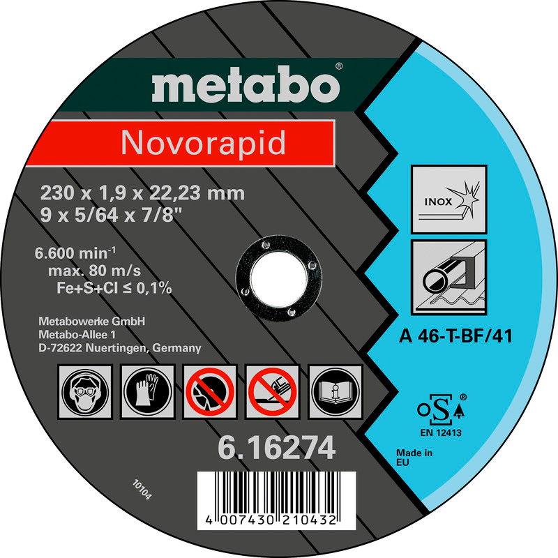 Отрезной круг Metabo Novorapid Inox TF 41, 230x1,9x22,23 мм, прямой