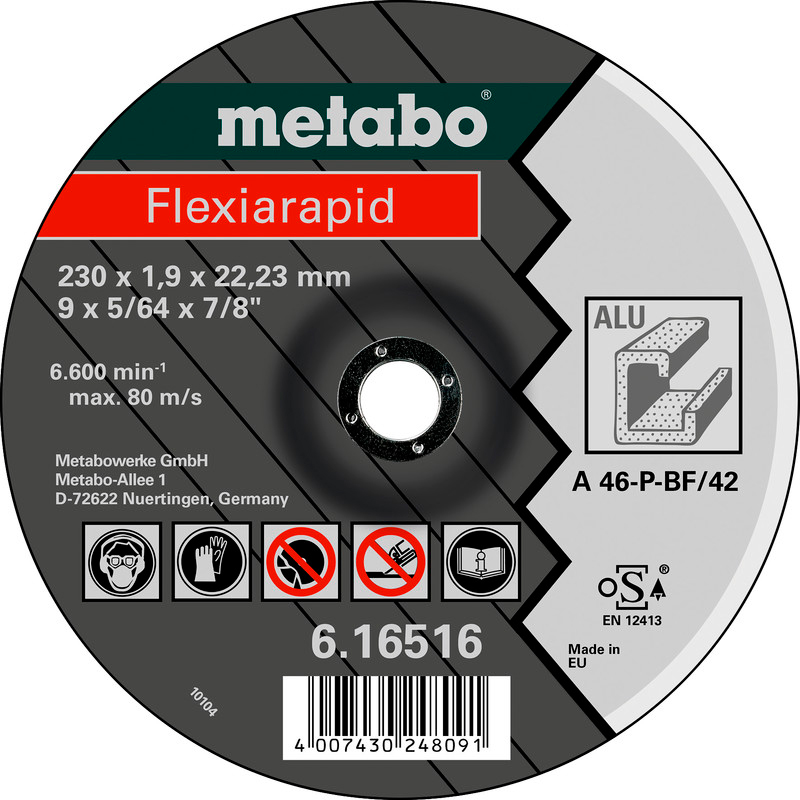 Отрезной круг Metabo Flexiarapid TF 41, алюминий, 125x1x22,23 мм, прямой