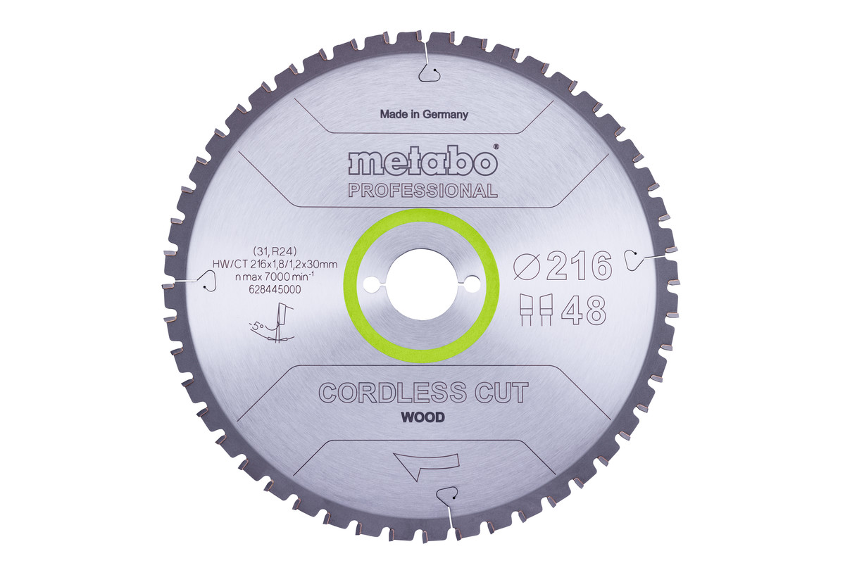 Пильный диск Metabo Cordless Cut Wood Professional 216х1.8/1.2x30, Z48 WZ 5° NEG