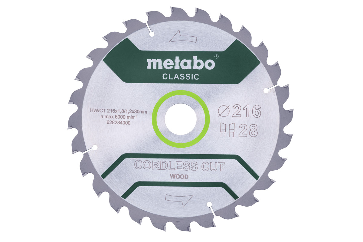 Пильный диск Metabo Cordless cut Classic HW/CT 216х1.8/1.2x30 Z28 WZ 5°