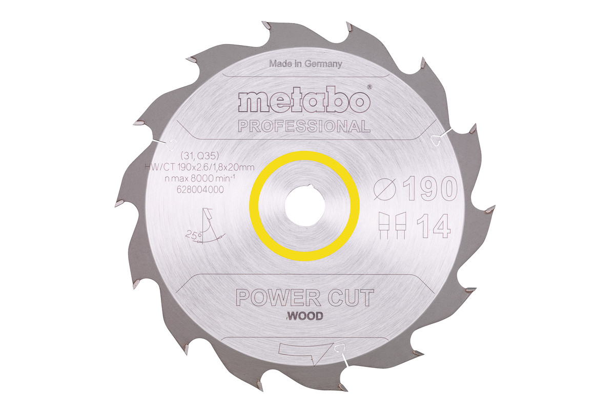 Пильный диск Metabo Power Cut Wood Professional 190х20, Z14 WZ 25°