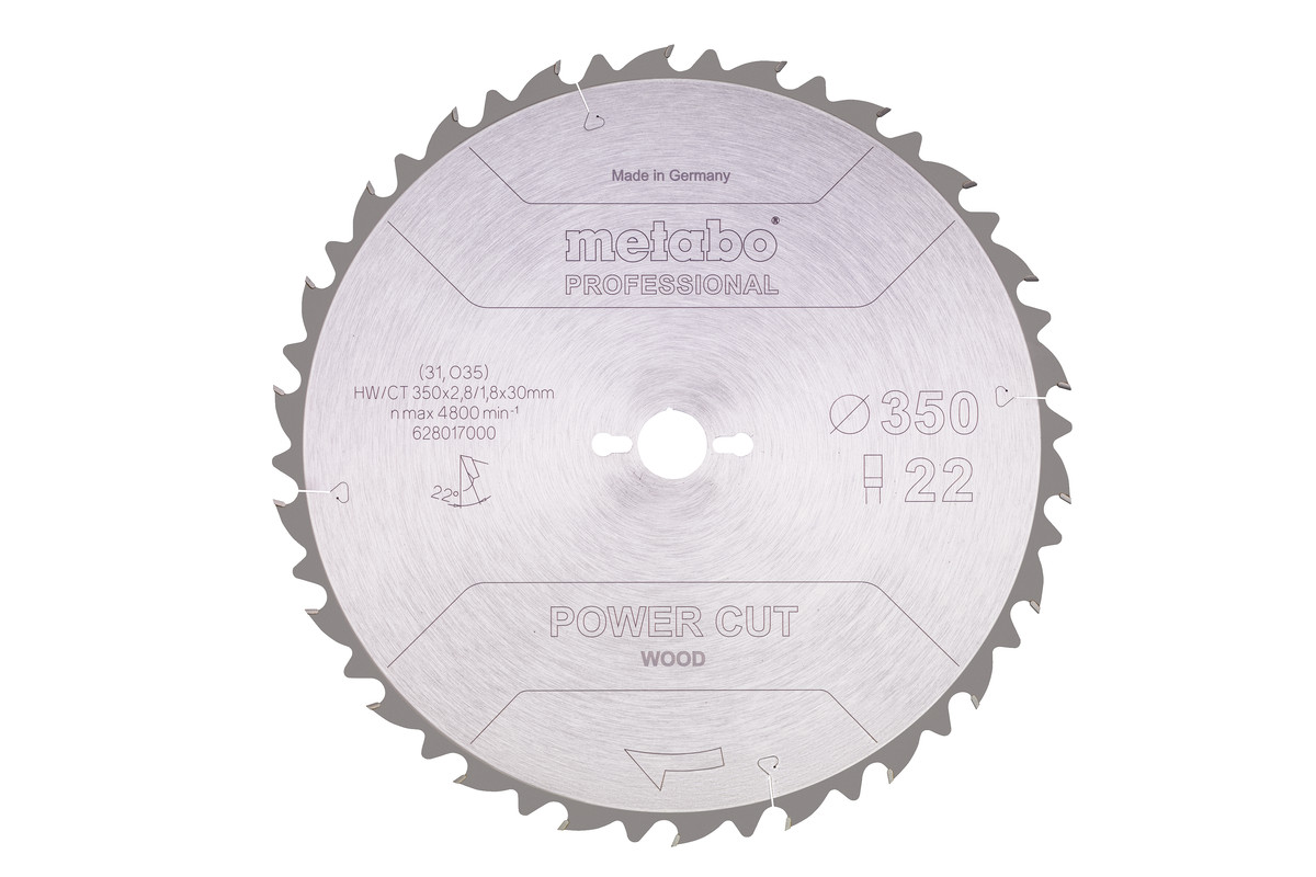 Пиляльний диск Metabo Power Cut Wood Professional 350х30, Z22 FZ 22°