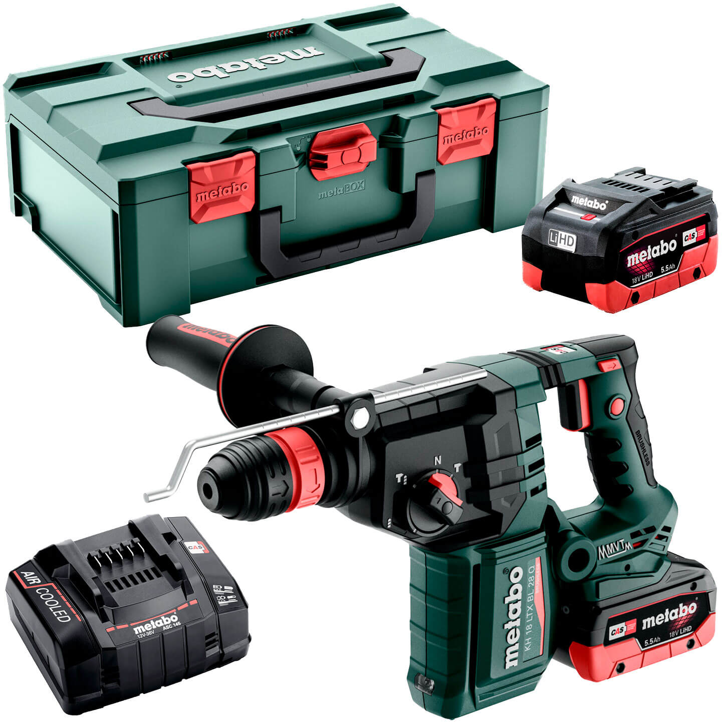 Аккумуляторный перфоратор Metabo KH 18 LTX BL 28 Q, 2 акб 18V 5.5AH LIHD, з/у ASC 145 в MetaBOX 165 L