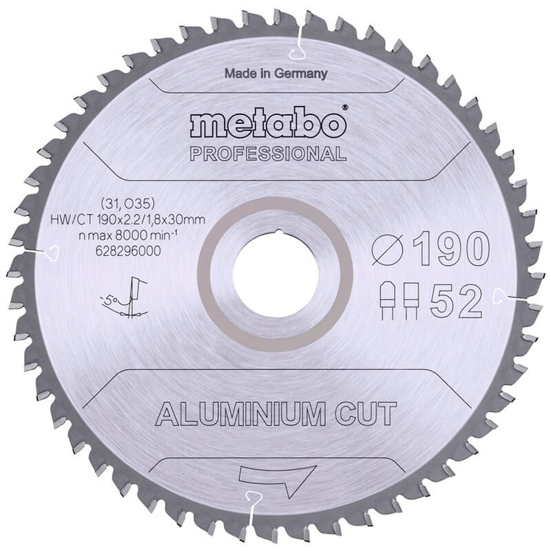 Пильный диск Metabo Aluminium cut - professional, 190x30 Z52 FZ/TZ 5°neg