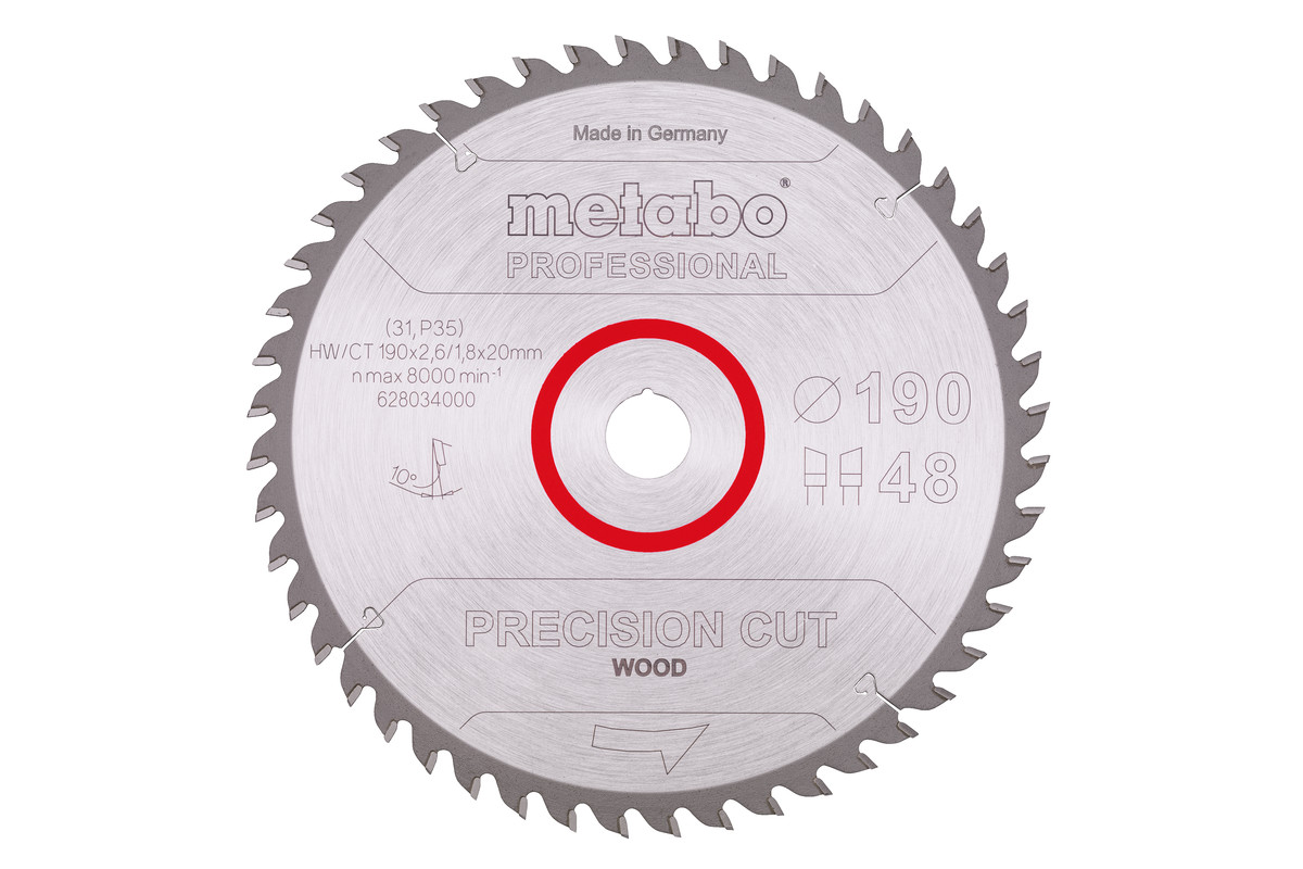 Пиляльний диск Metabo Precision Cut Wood Professional 190х20, Z48 WZ 10°