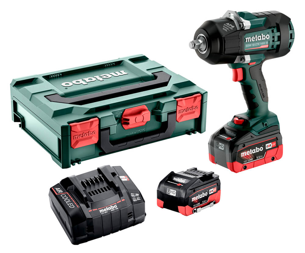 Аккумуляторный ударный гайковерт Metabo SSW 18 LTX 1450 BL с 2 акб 5.5 Ah, з/у ASC 145, metaBOX 145 L