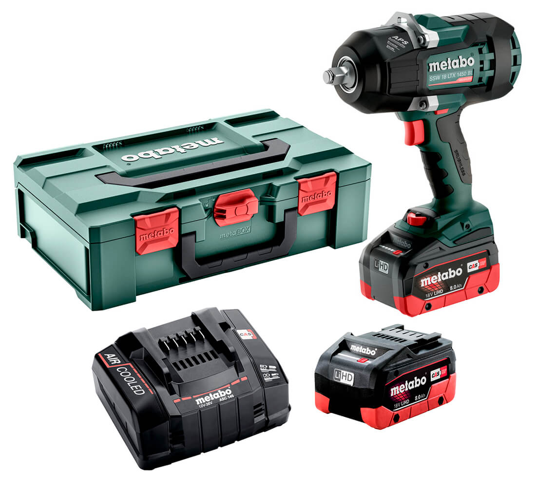 Аккумуляторный ударный гайковерт Metabo SSW 18 LTX 1450 BL с 2 акб 8 Ah, з/у ASC 145, metaBOX 145 L