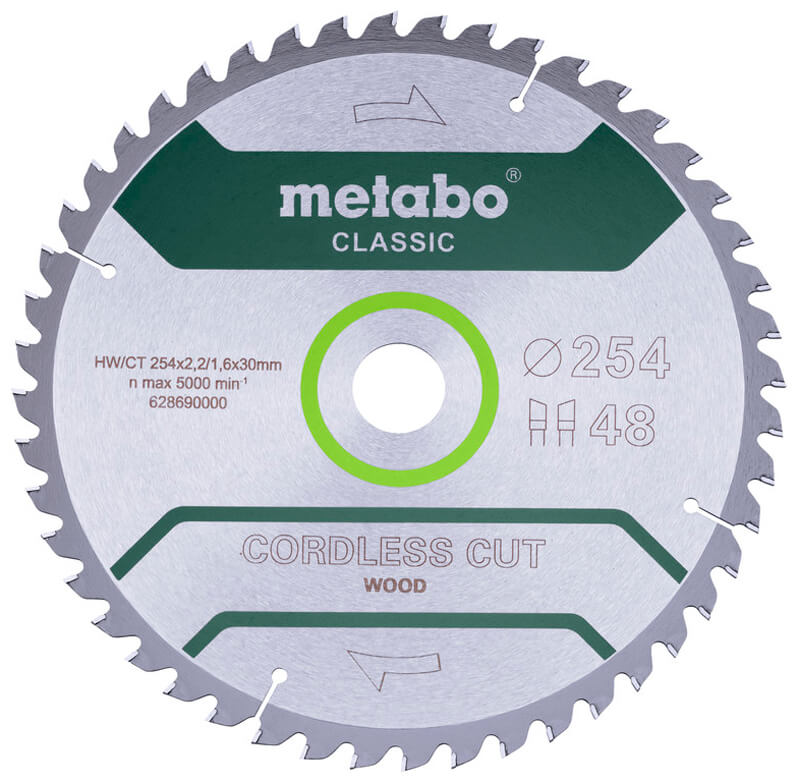 Пильный диск Metabo Cordless cut wood - classic, 254x30 Z48 WZ 5°