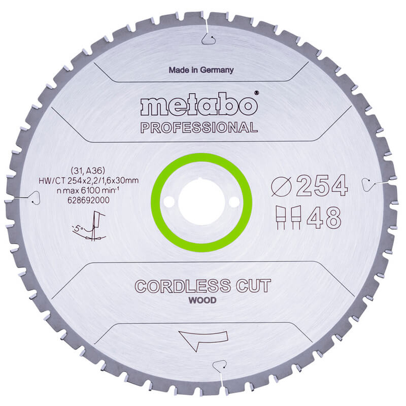 Пильный диск Metabo Cordless cut wood - professional, 254x30 Z48 WZ 5°neg