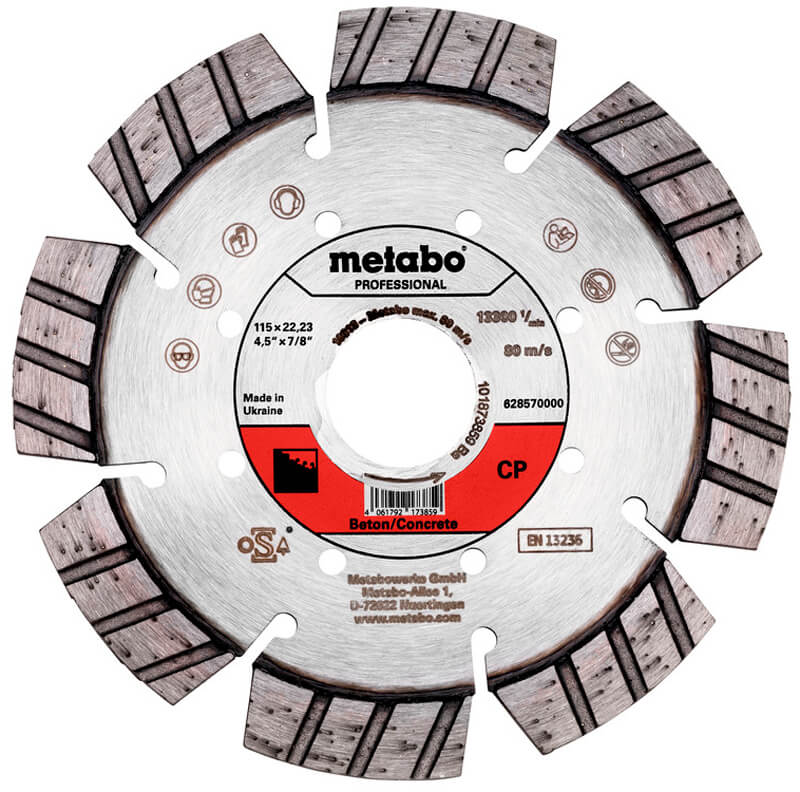 Алмазний відрізний круг по бетону Metabo Professional CP, 115x22,23мм