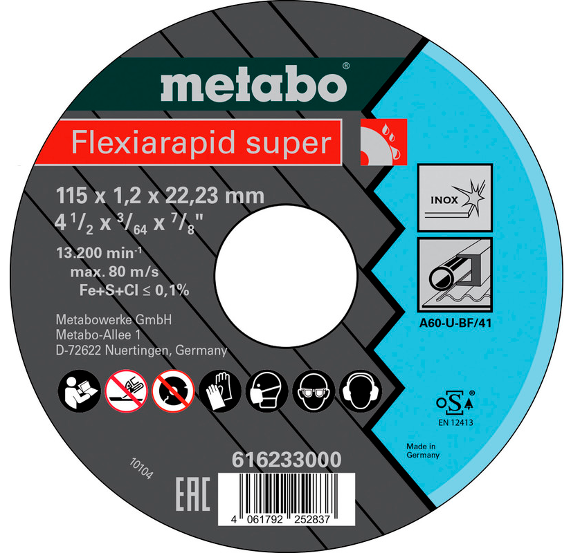 Отрезной круг по нержавейке Metabo Flexiarapid super 115x1,2x22,23 мм Inox, TF 41