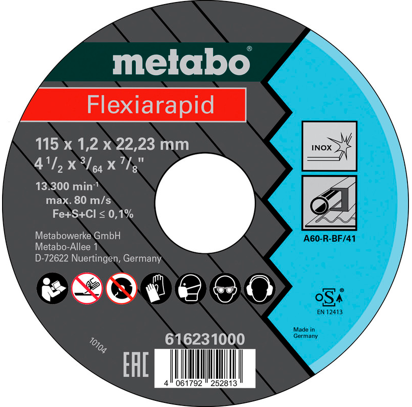 Отрезной круг по нержавейке Metabo Flexiarapid 115x1,2x22,23 мм Inox, TF 41