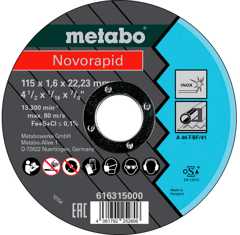 Отрезной круг Metabo Novorapid 115x1,6x22,23 Inox, TF 41