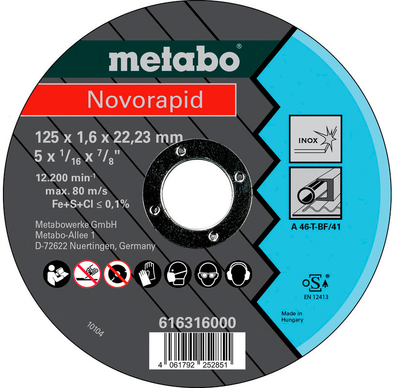 Отрезной круг Metabo Novorapid 125x1,6x22,23 Inox, TF 41