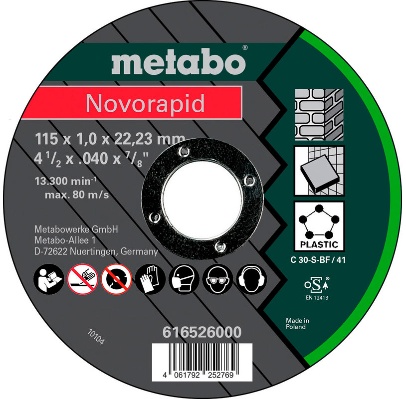 Відрізний круг універсальний Metabo Novorapid 115x1,0x22,2 мм, TF41