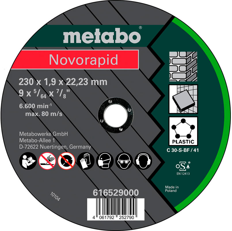 Отрезной круг универсальный Metabo Novorapid 230x1,9x22,2 мм, TF41